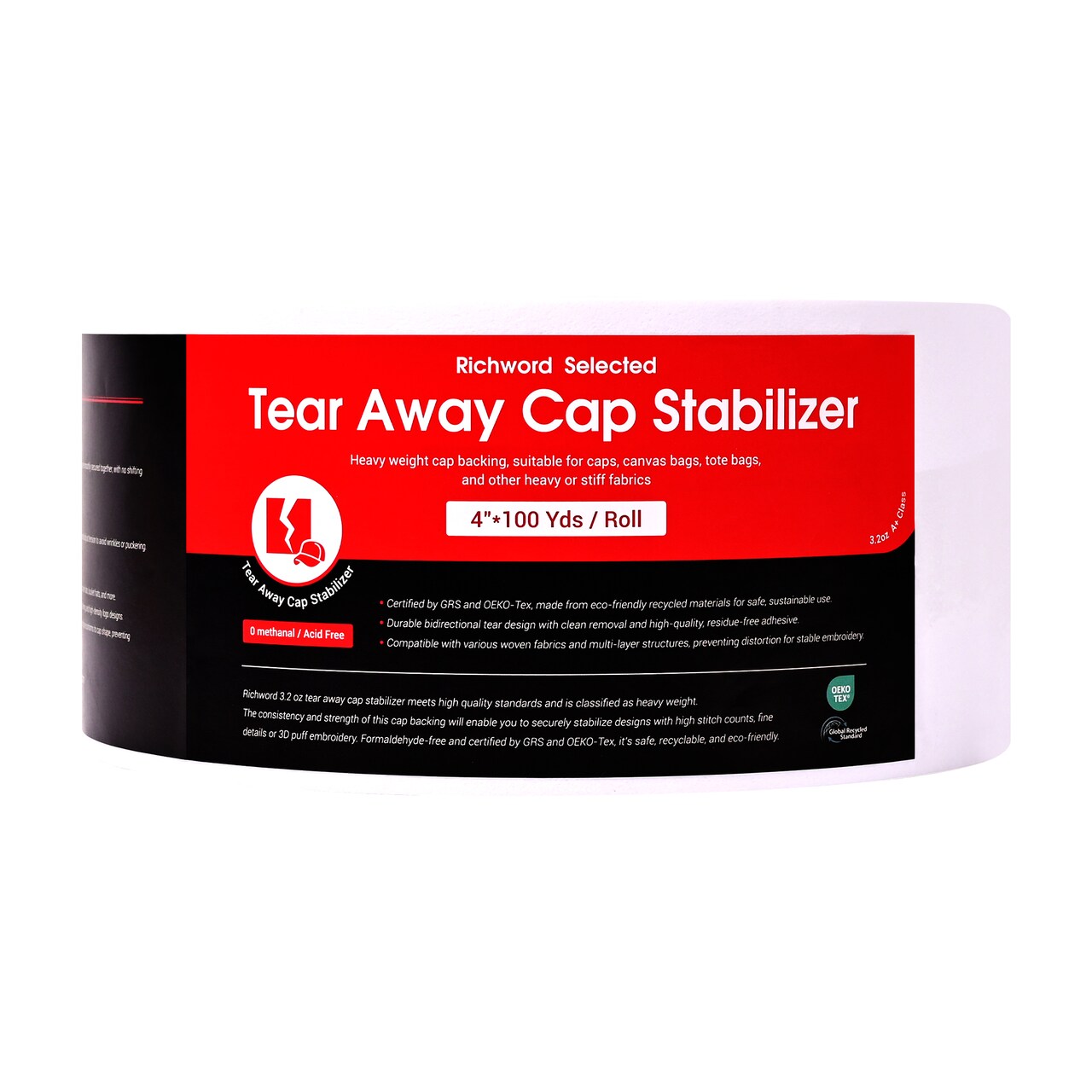 Richword Selected Tear Away Embroidery Stabilizer for Caps and Hats, Heavy Weight 3.2 oz, 4 in x 100 yd Roll and 4.5 x 7 in Pre-Cut Sheets, 250PCS, Ideal for Machine and Hand Embroidery